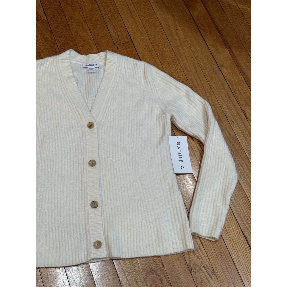 Athleta Womens Layover Cardigan Size M Wool Blend Cream V Neck Cream NEW W TAG - Picture 13 of 16